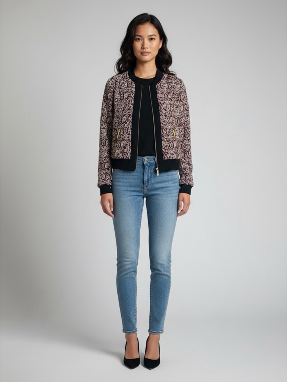 Michael Kors Paisley Tapestry Jacquard Bomber Jacket